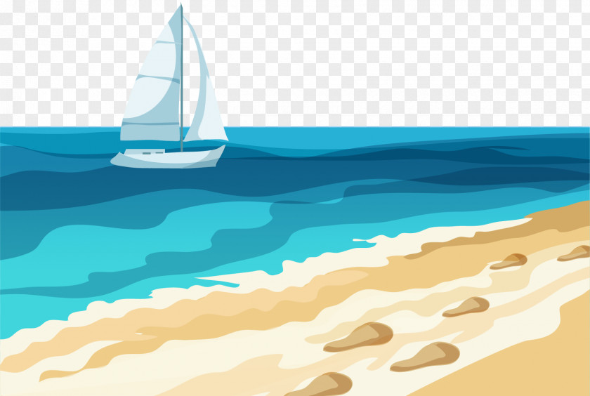 Vector Hand-painted Sea Beach Vecteur Illustration PNG