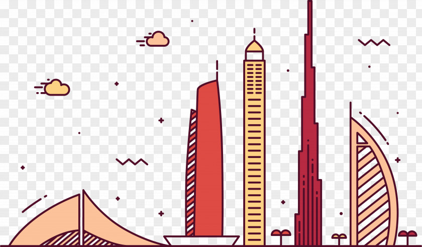 Dubai Cartoon Burj Khalifa Al Arab Skyline Skyscraper PNG