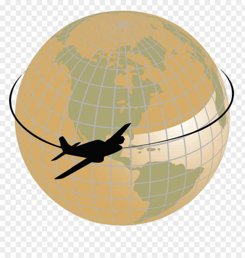 Yellow Earth Surrounds The Flight Route Airplane Aircraft Globe Clip Art PNG