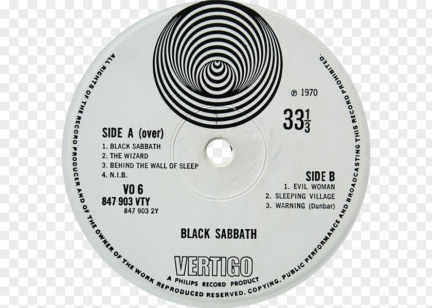 Sabbath Black Phonograph Record Paranoid Vertigo Records LP PNG