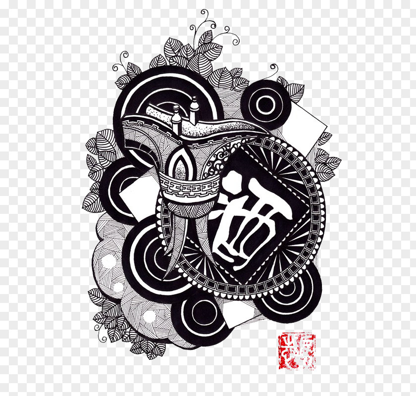 Wine Black And White Ornament Painting Art PNG