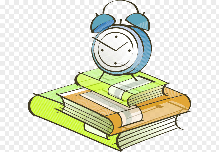 Hand-painted Books Alarm Cartoon Clock Clip Art PNG