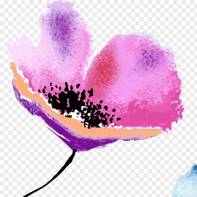 A Hand-painted Purple Pink Hibiscus Ink Wash Painting Watercolor PNG