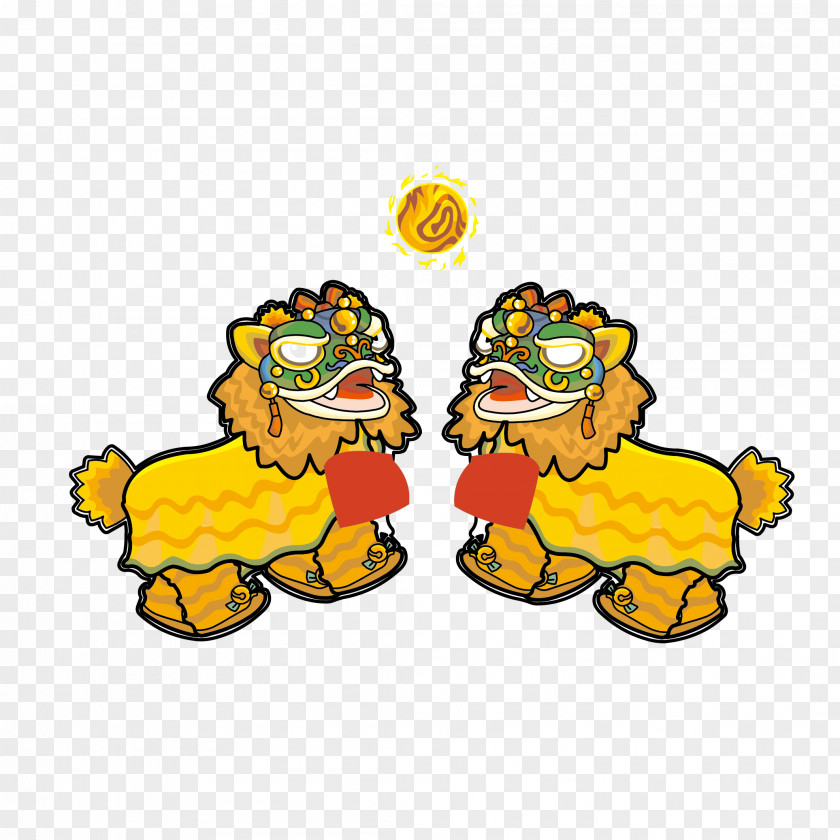 Double Lion Beast Dance Dragon Chinese New Year Clip Art PNG