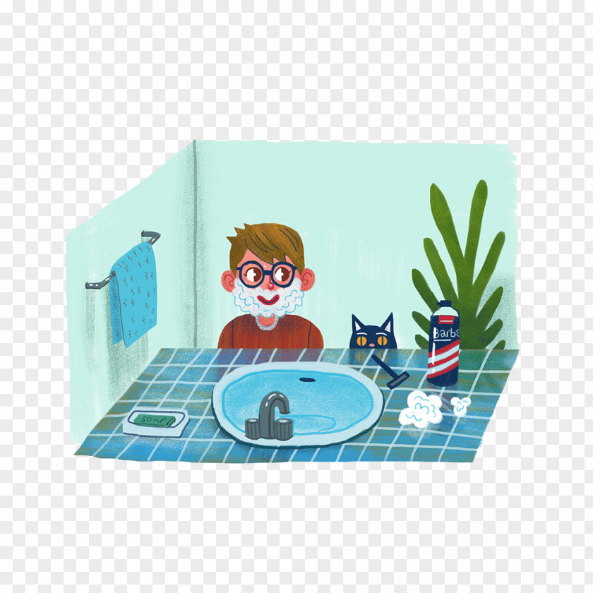 Hand-painted Man Morning Activities Text Cartoon Area Rectangle Illustration PNG