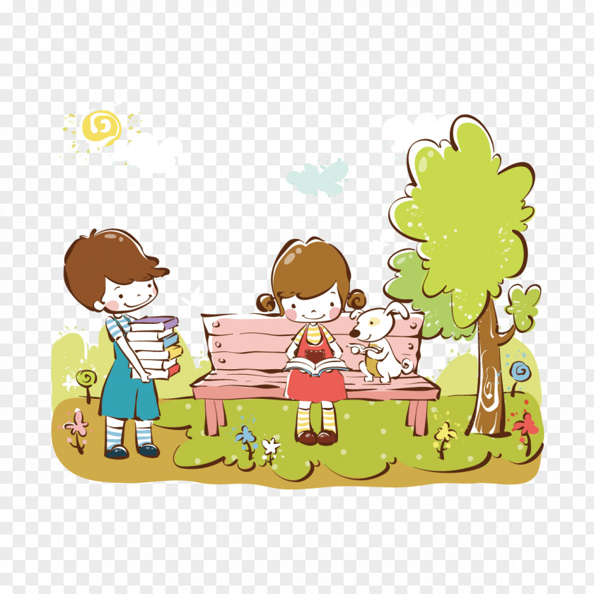 Vector Cartoon Tree And Children Child Drawing Illustration PNG