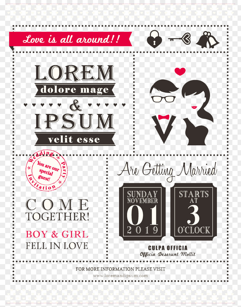 Creative WordArt Wedding Invitation Card Vector Material Save The Date Illustration PNG