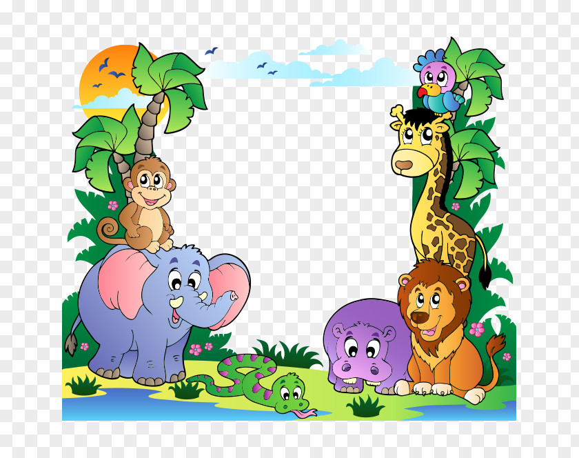 Cartoon Animals Hippopotamus Lion Illustration PNG