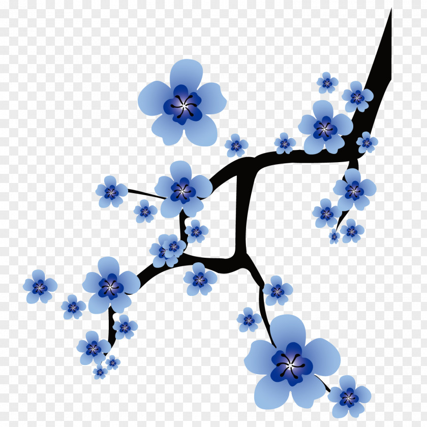 Blue Black Plum Blossom Cherry Drawing PNG