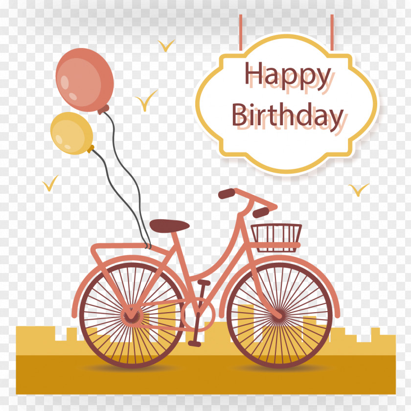 Vector Bicycle And Balloons Greeting Card Birthday Balloon PNG
