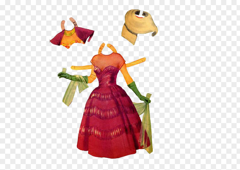Hand-painted Women Paper Doll Gown Dress PNG