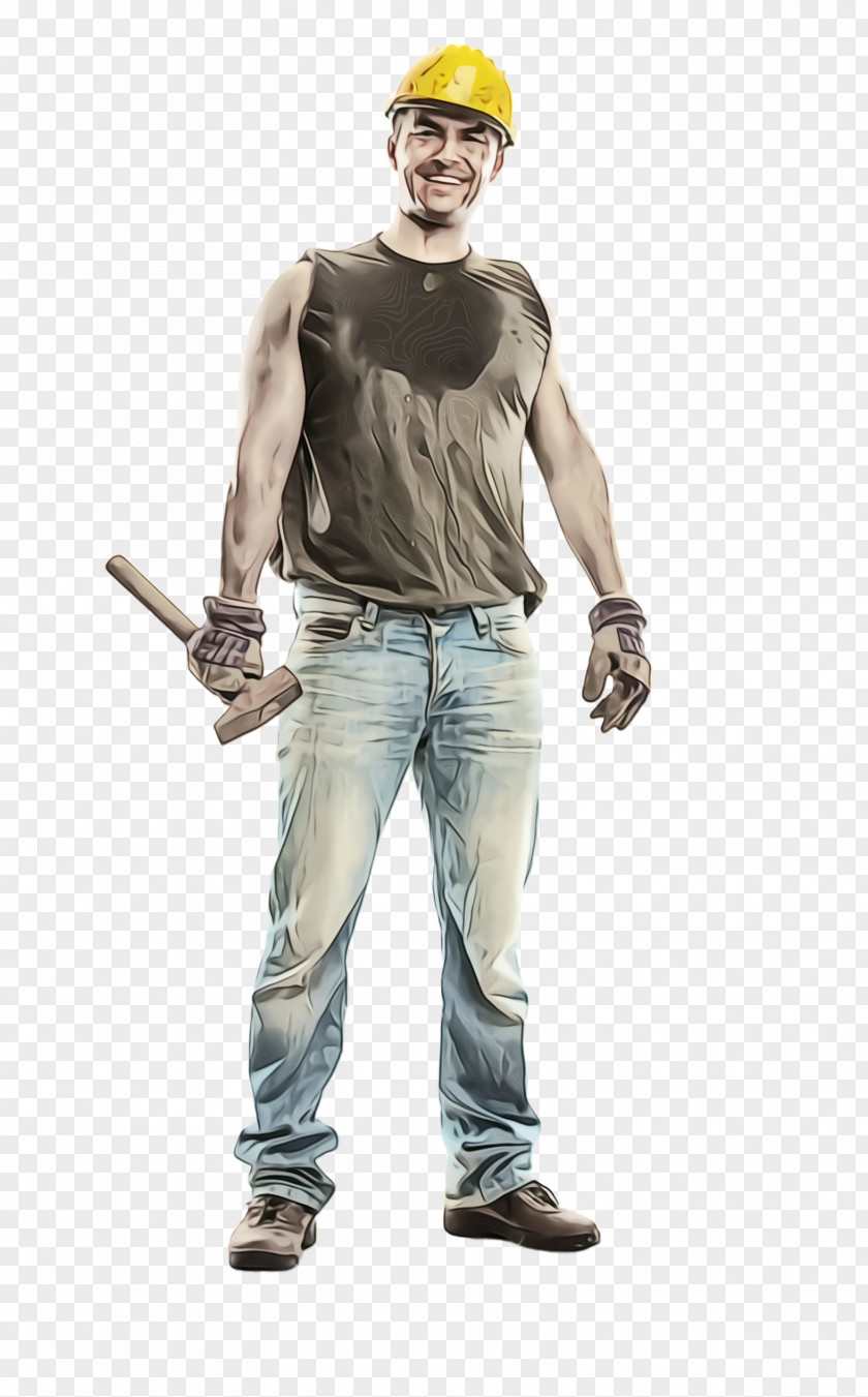 Tshirt Hat Standing Baseball Bat Construction Worker Headgear Human PNG