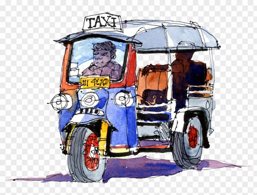 Drawing Taxi Pull Material Free Rickshaw Watercolor Painting Fornies S.A. Sketch PNG