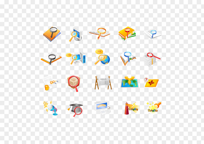 Vector Magnifying Glass And School Supplies Icon PNG