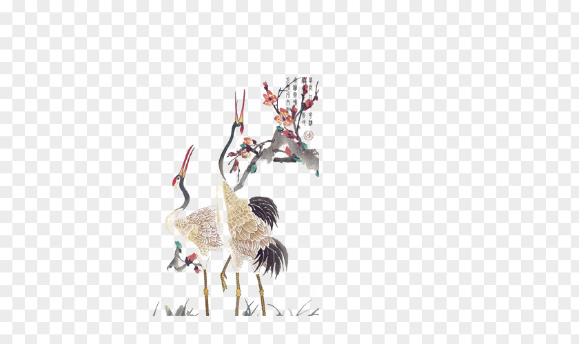 White Crane Red-crowned Tattoo PNG