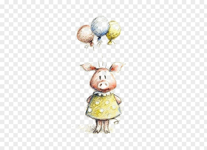 Holding Balloons Pig Drawing Watercolor Painting Artists Portfolio Illustration PNG