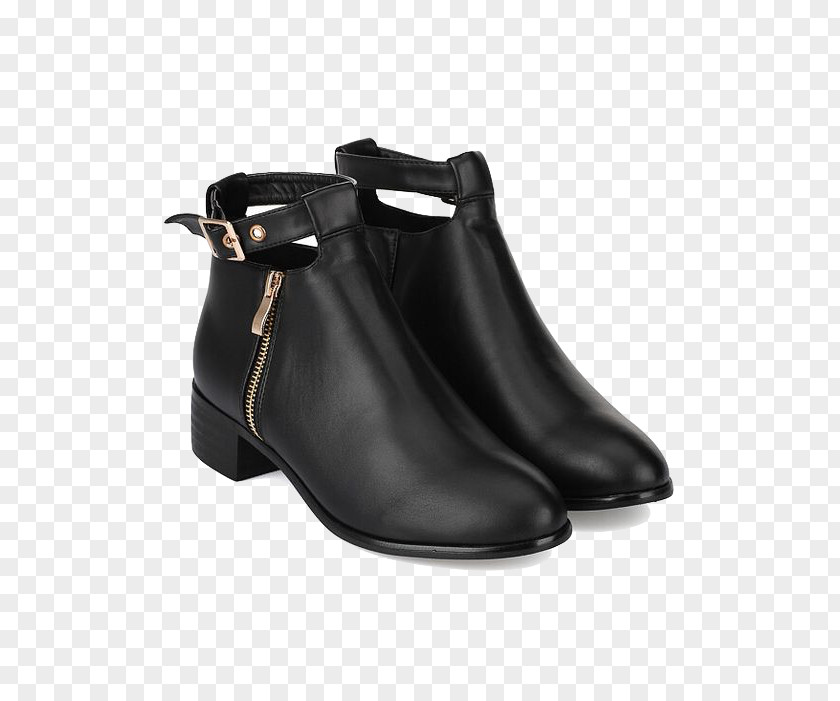 Black Leather Shoes Fashion Boot Zipper Chelsea PNG