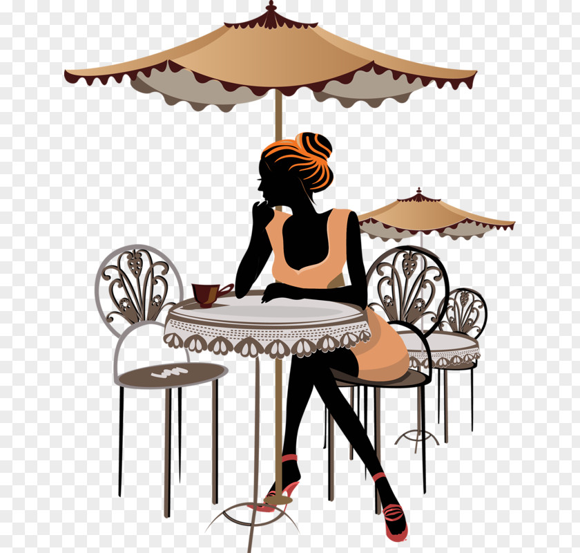 Elegant Goddess Under Umbrellas Paris Coffee Cafe Bistro Sketch PNG
