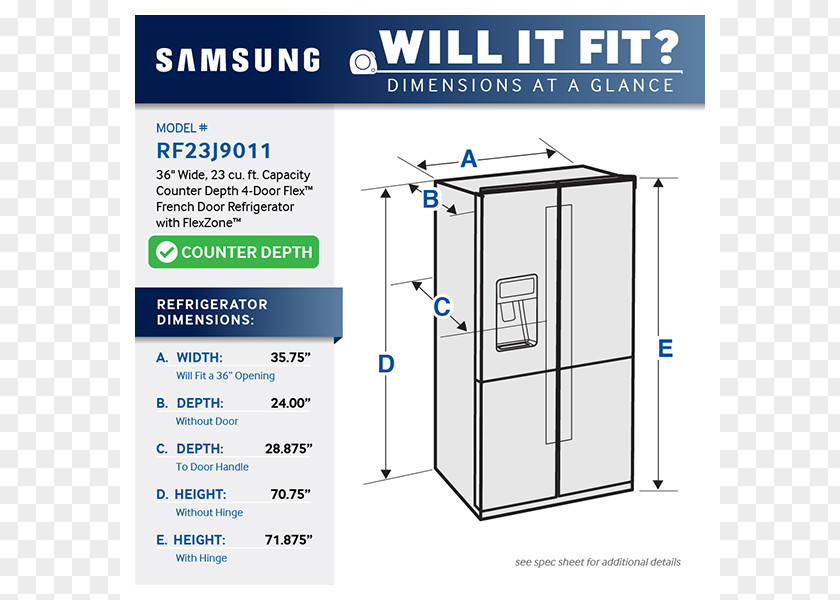 Refrigerator Samsung RS22HDHPN 22 Cu. Ft. Counter Depth Side-By-Side RF23HCEDB Cubic Foot PNG
