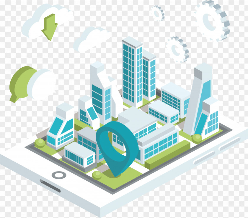 Smart City On Mobile Phones Cloud Computing Euclidean Vector Microsoft Azure Isometric Projection Email PNG