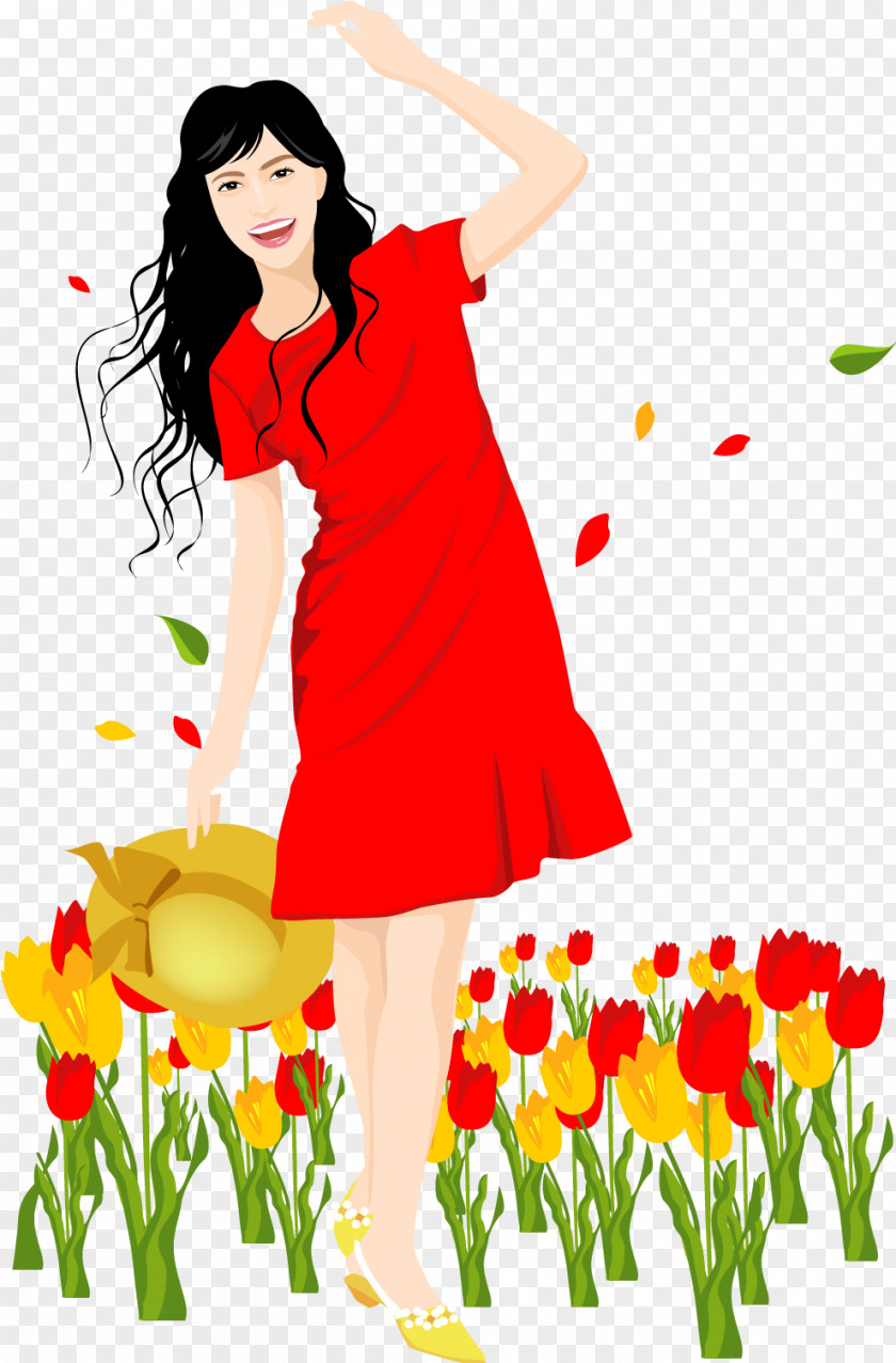 Vector Tulip Flower Red Beauty In The Field PNG