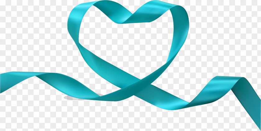 Vector Hand-painted Blue Ribbon Heart With Clip Art PNG