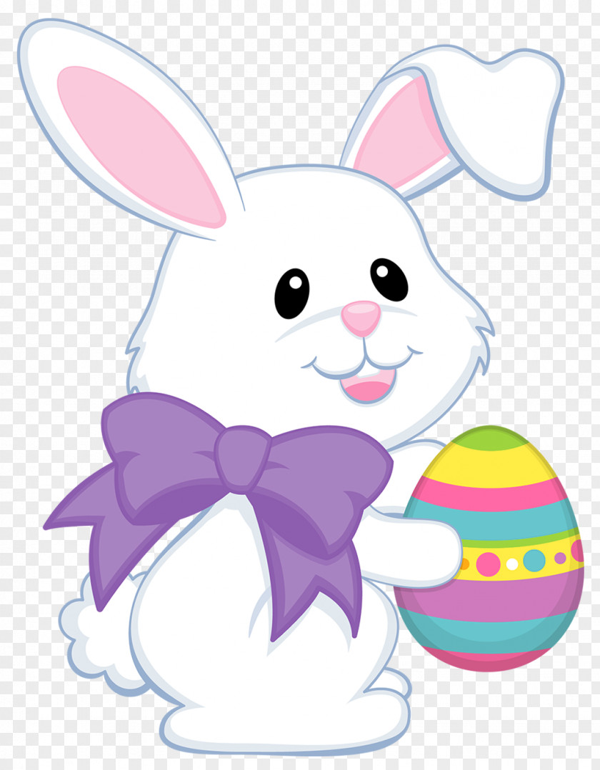Easter Cute Bunny With Purple Bow Transparent Clipart Egg Basket Clip Art PNG
