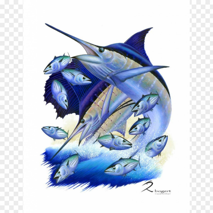 Blue Watercolor Blanket Atlantic Marlin Sailfish White Striped PNG