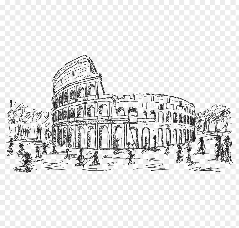 Hand Painted Line Of The Roman Colosseum Drawing Stock Illustration Photography PNG