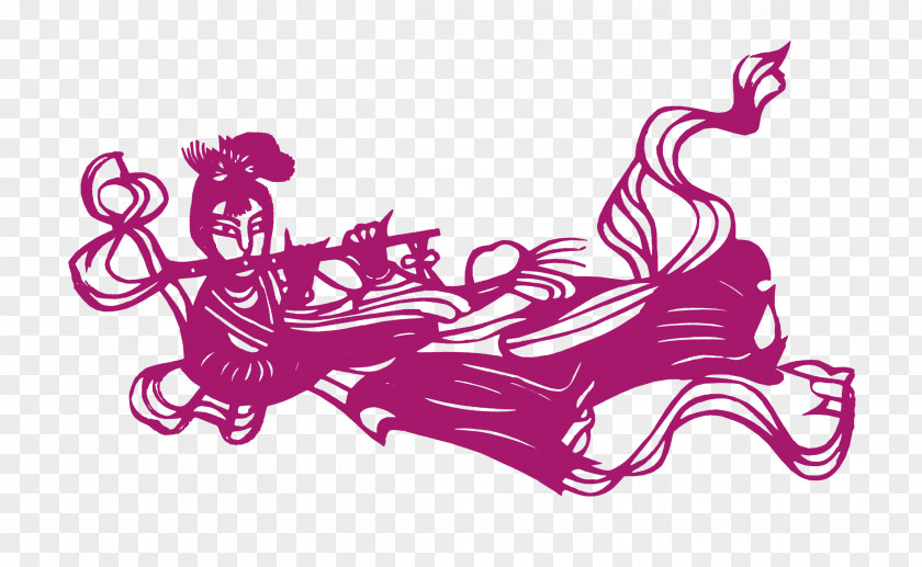 Purple Paper-cut, Flying Immortal Flute Paper Musical Instrument PNG