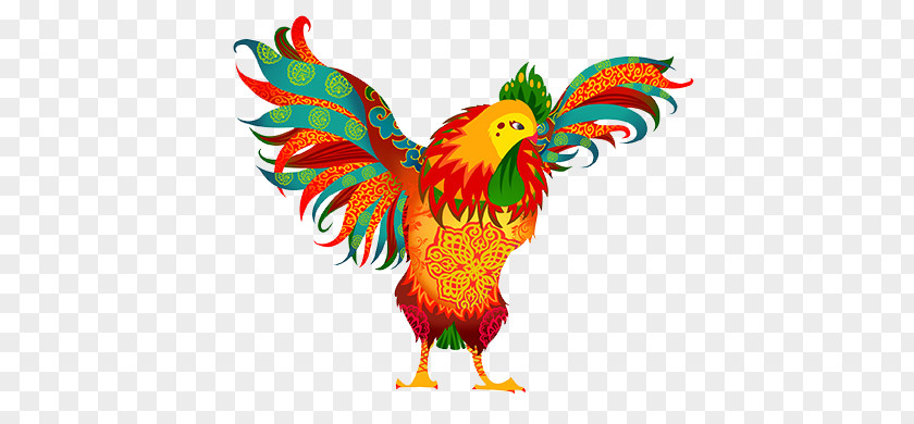 Multicolored Cock Chicken Rooster PNG