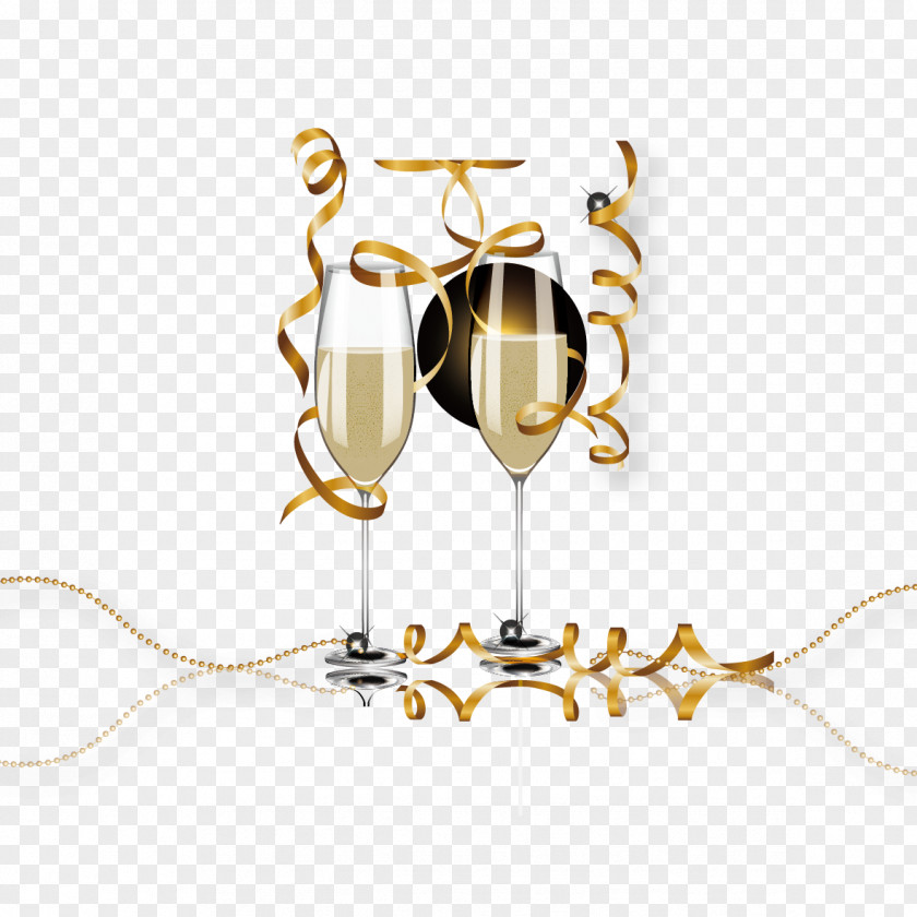 Vector Champagne And Ribbons Glass Wine Cup PNG