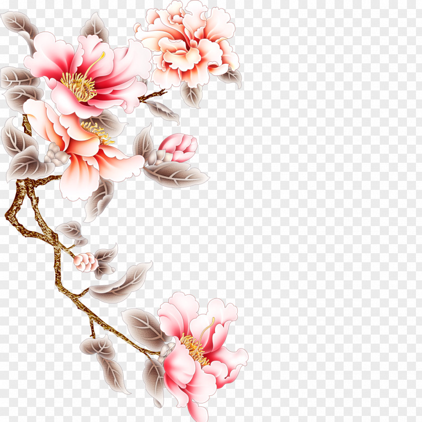 Flowers Moutan Peony Download Folding Screen PNG