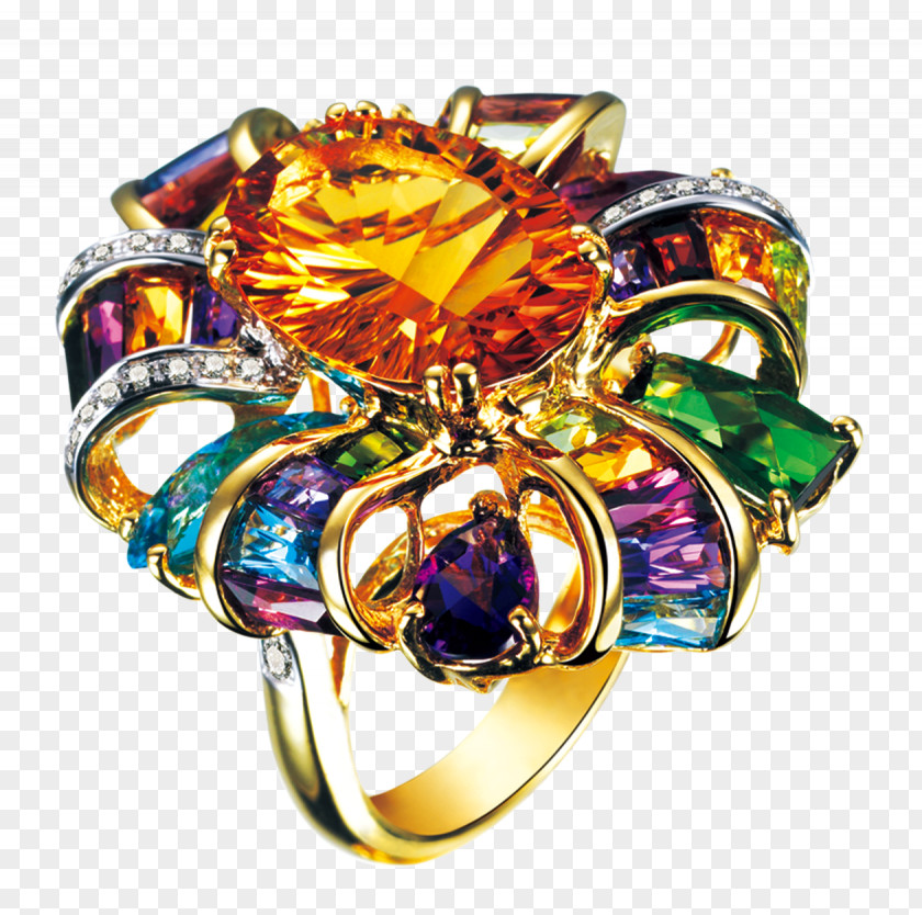 Multicolored Gemstone Rings Wedding Ring Diamond PNG