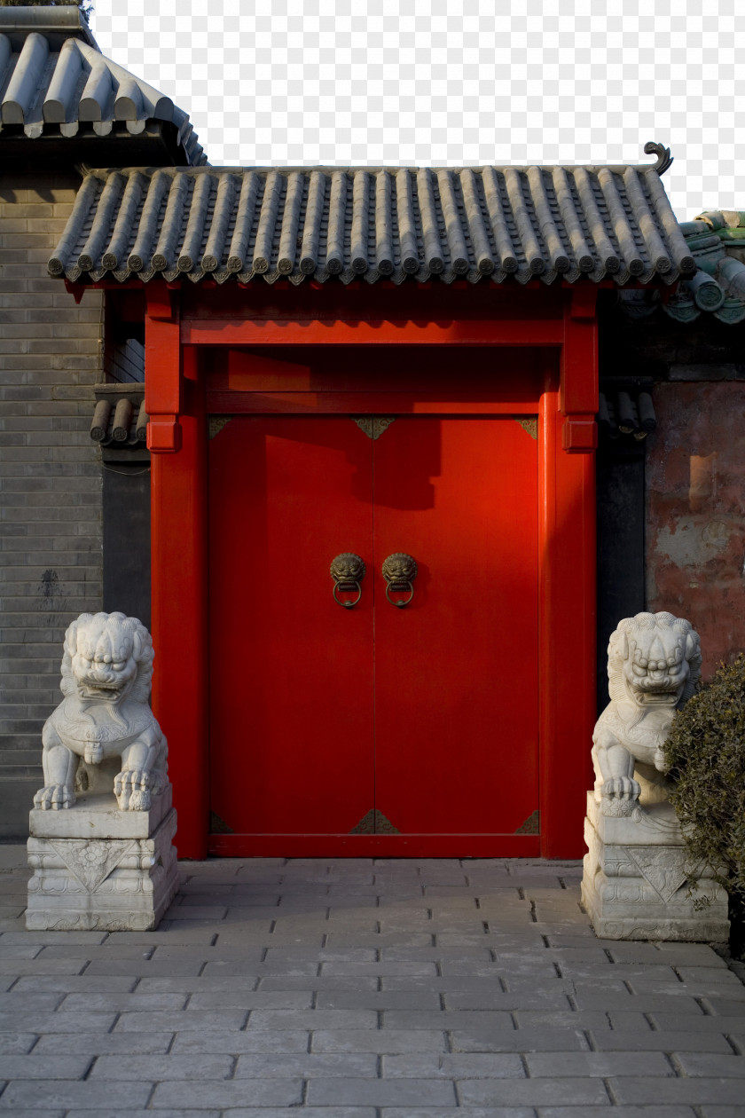 Dahongmen Antique Stone Lion China Door PNG