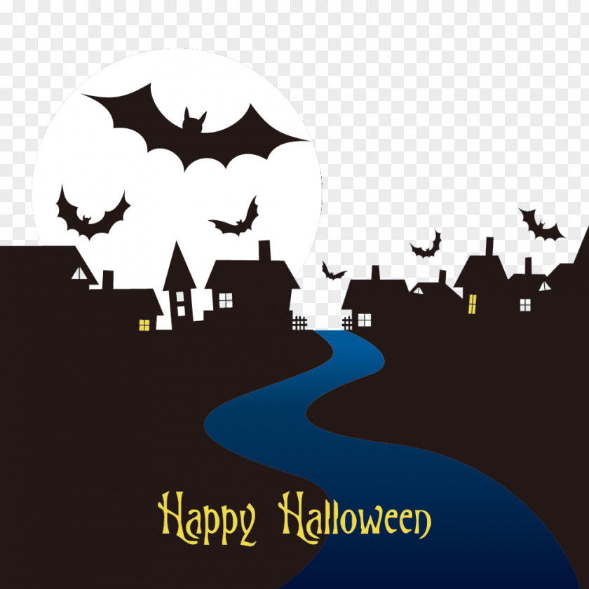 Black City Silhouette Halloween Cartoon Party Clip Art PNG