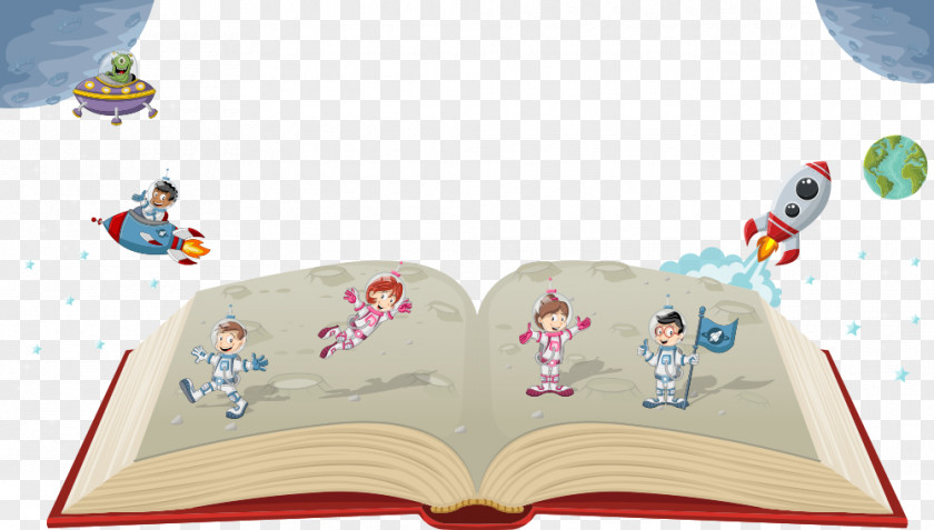 Small Astronaut Vector On The Books Cartoon Photography Illustration PNG