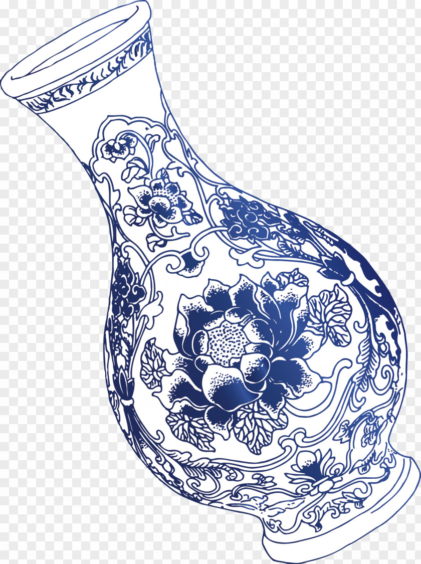 Vase Blue And White Porcelain Decoration Design Vector Pottery Drawing PNG