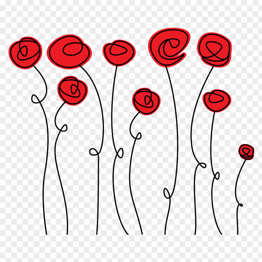 Vector Rose Red Lines Doodle Drawing PNG