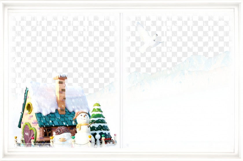 Snowy Shift Gate Pattern Pigeon House Santa Claus Christmas Tree Snowman Wallpaper PNG