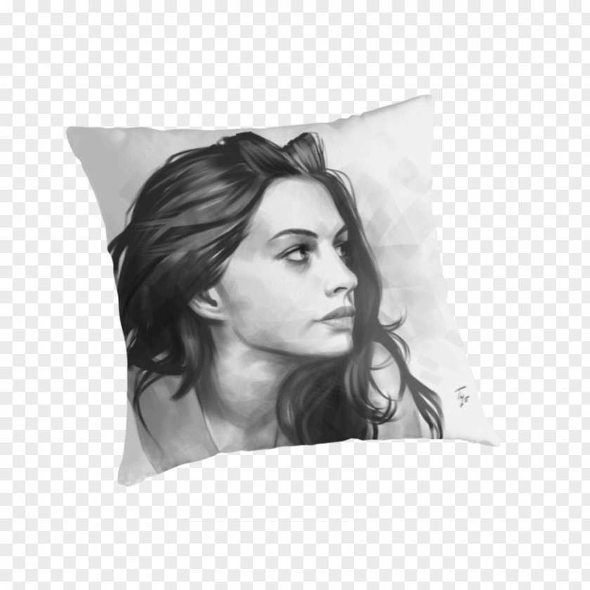 Anne Hathaway Black And White Cushion Pillow Monochrome Photography PNG