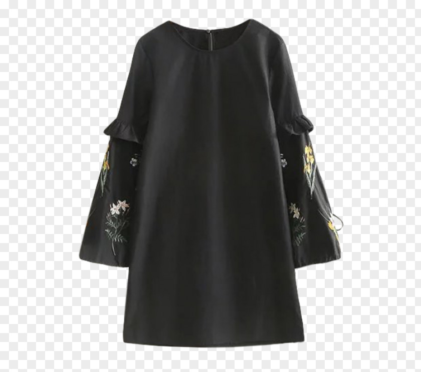 Black Floral Dresses Dress Sleeve Shirt Robe Blouse PNG