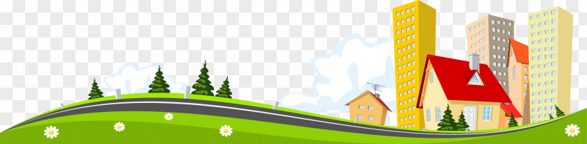 Cartoon Fresh Spring Grass Highway House Software Clip Art PNG