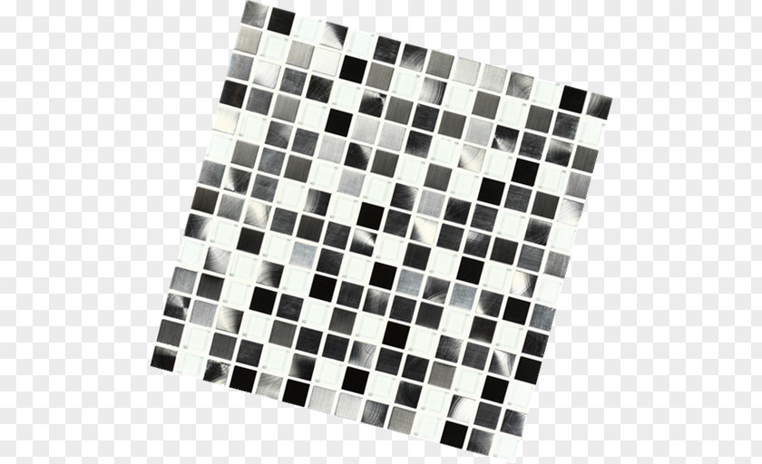 Metallic Mosaic Black Square White Pattern PNG