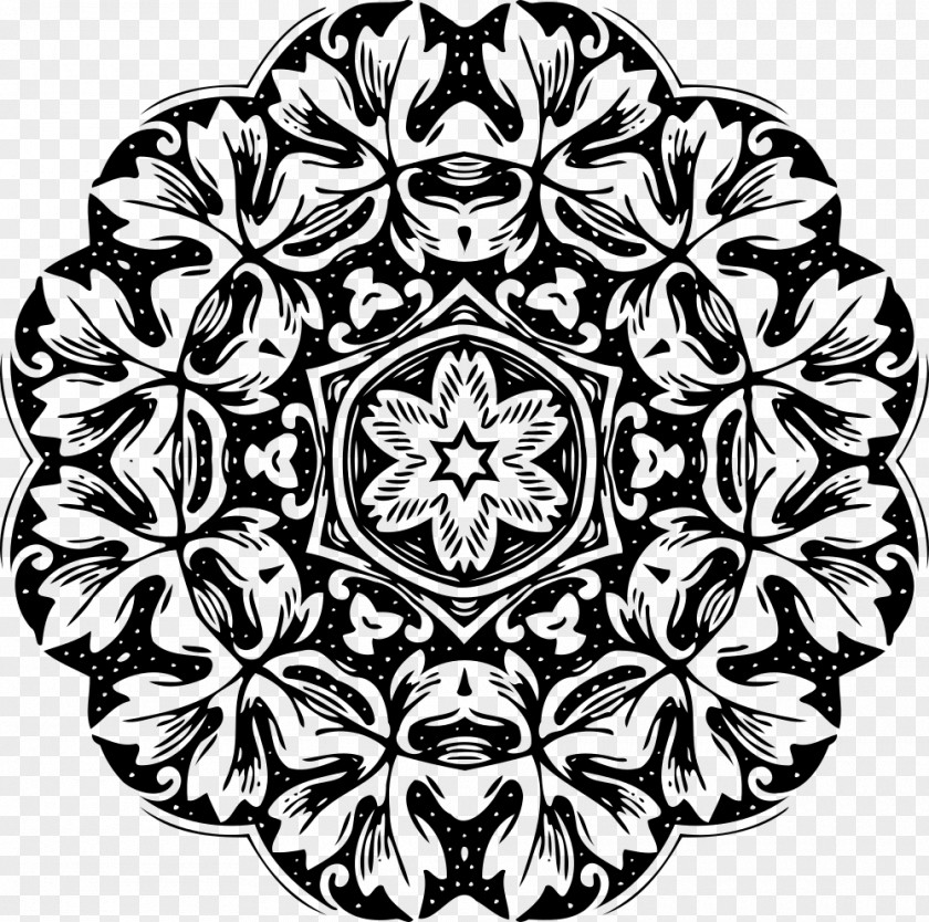 Islam Floral Black And White Design Clip Art PNG