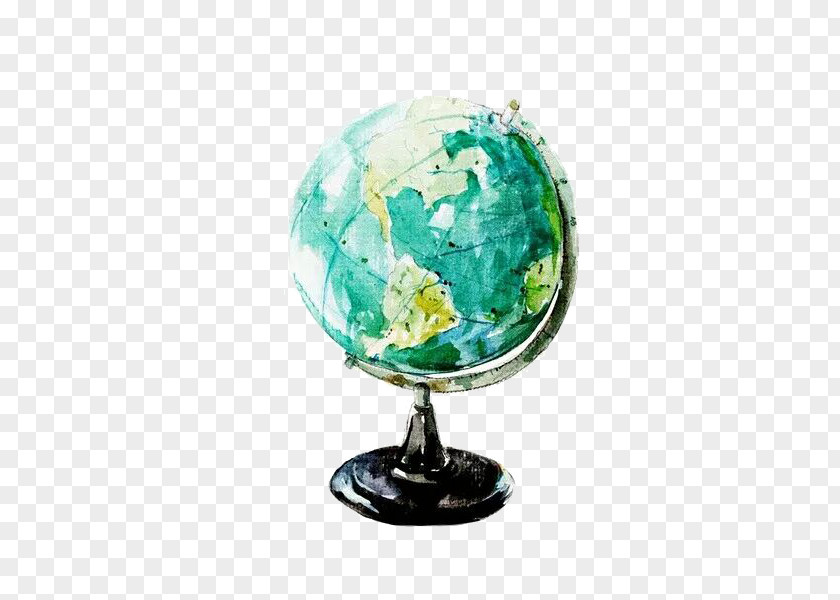 Small Fresh Hand-painted Globe Watercolor Painting PNG