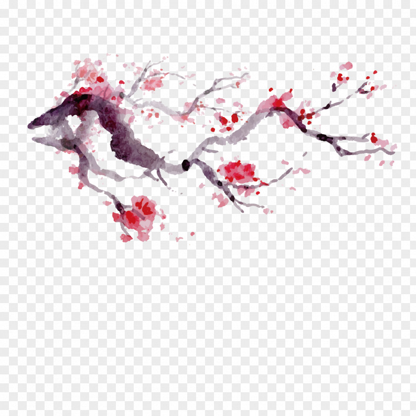 Vector Ink Japanese Cherry Blossoms Blossom PNG