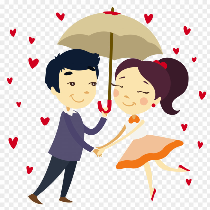 Couple Holding A Painted Umbrella Vector Romance Falling In Love PNG