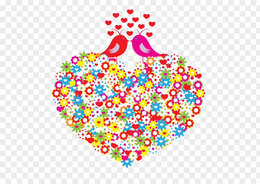 Flower Love And Two Birds Lovebird Heart Pattern PNG