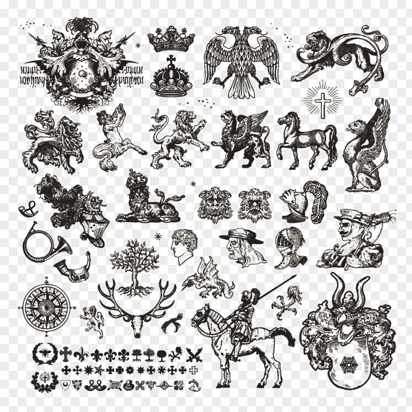 Retro Pattern Knight Heraldry Royalty-free Escutcheon Illustration PNG